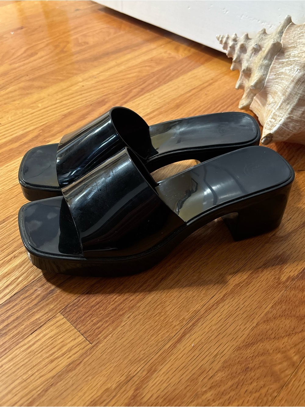 Urban Outfitters Black Jelly Block Heel Mules